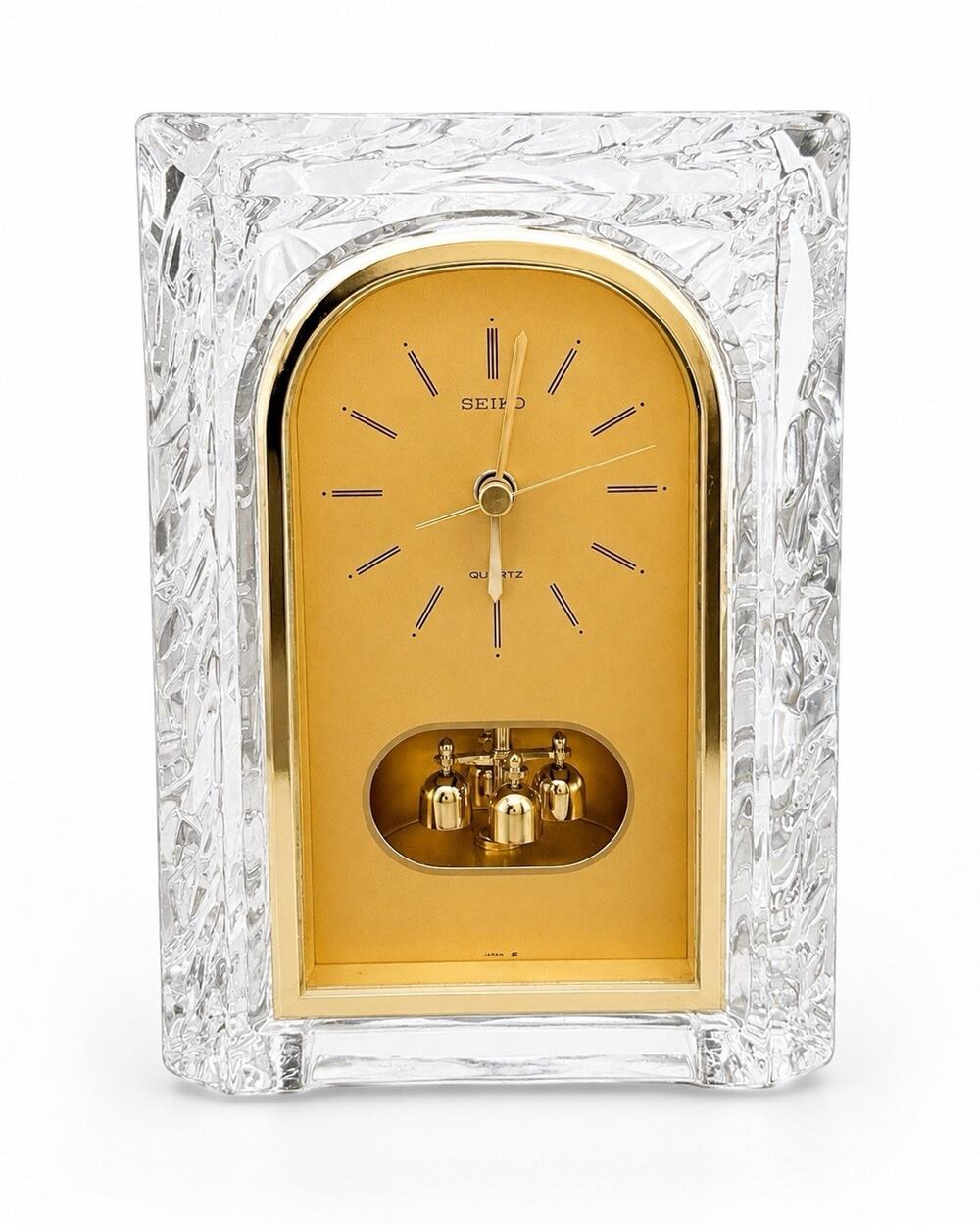 Vintage Seiko QQZ127S Quartz Crystal Mantel Clock Gold Rotating Pendulum Japan